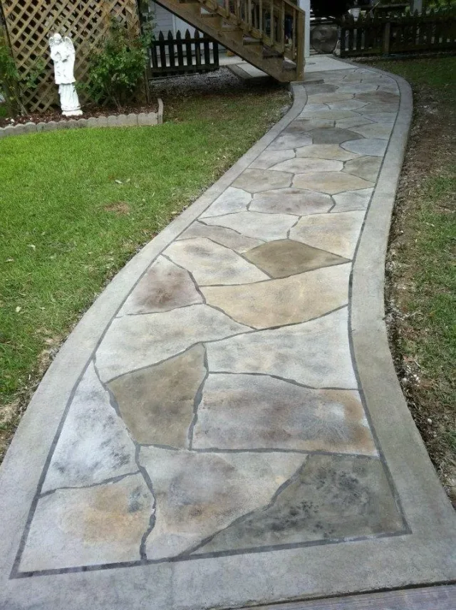 Flagstone walkway overlay by Decorative Concrete of South Louisiana.