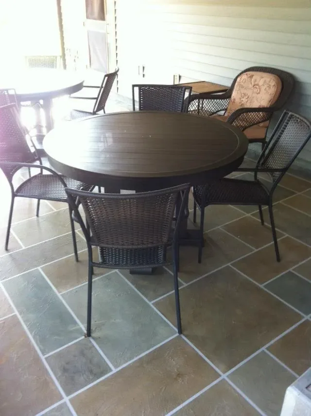 Multicolor slate tile overlay by Decorative Concrete of South Louisiana.