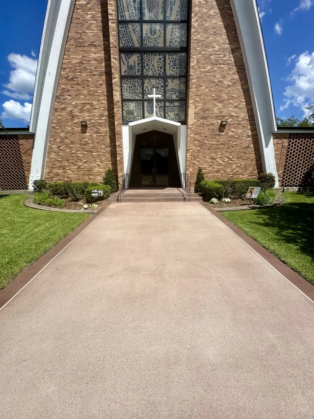 Warm-gray church entrance by Decorative Concrete of South Louisiana.