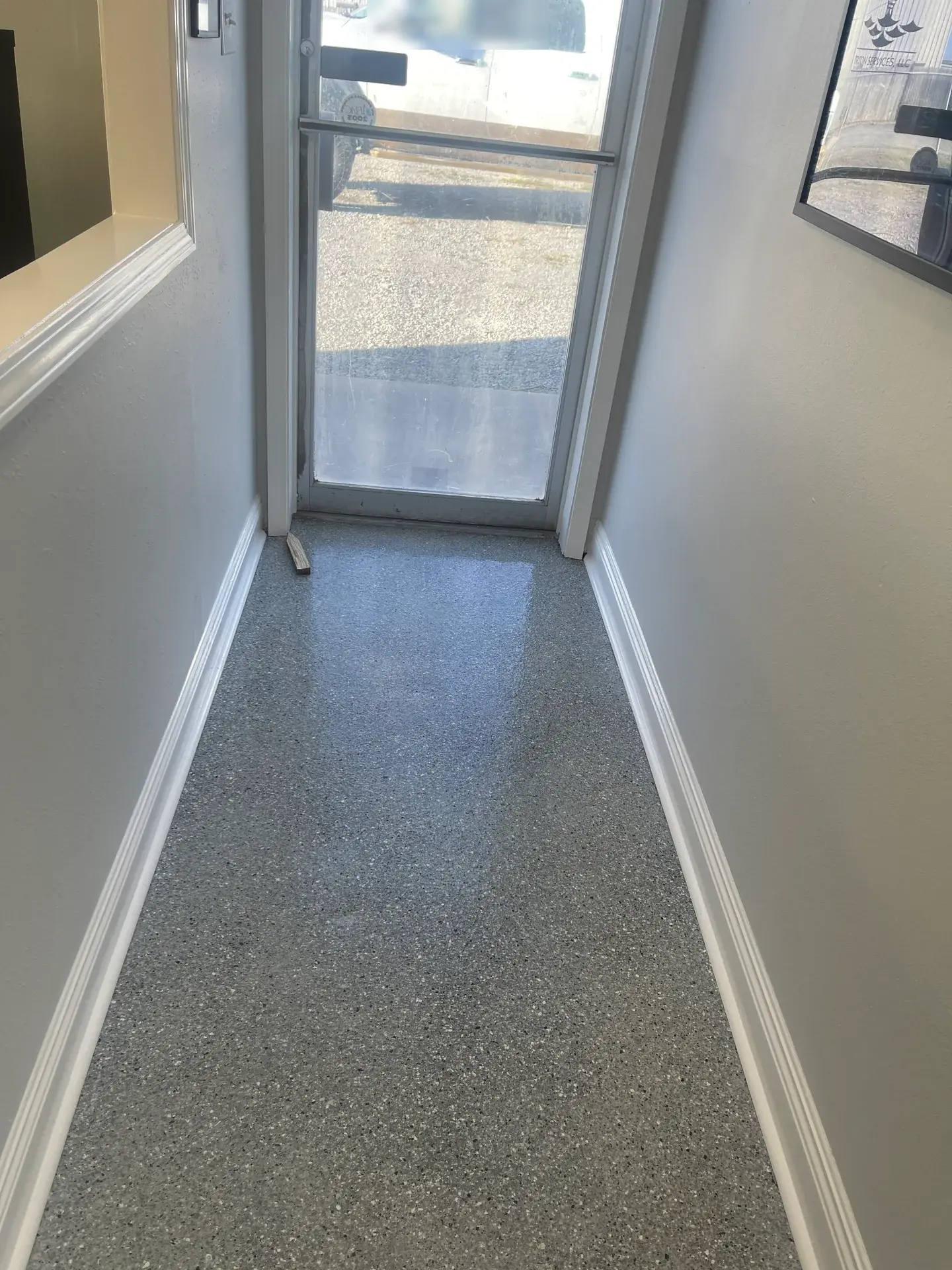 Commercial office entry: Finished gray flake floor