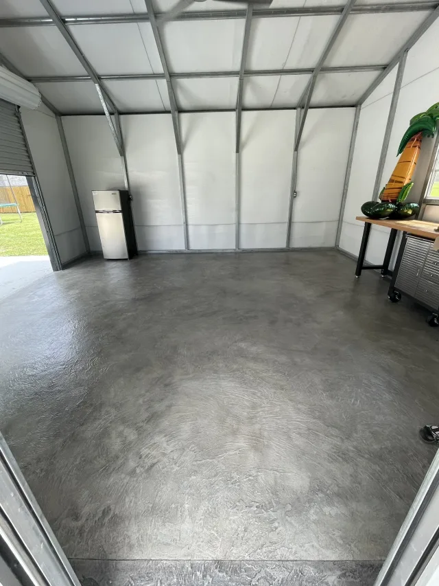 Gray overlay in a screen room by Decorative Concrete of South Louisiana.