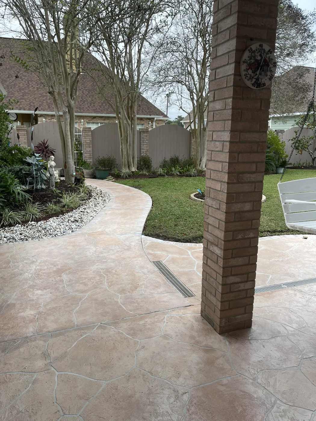 Decorative concrete after refresh and reseal work.